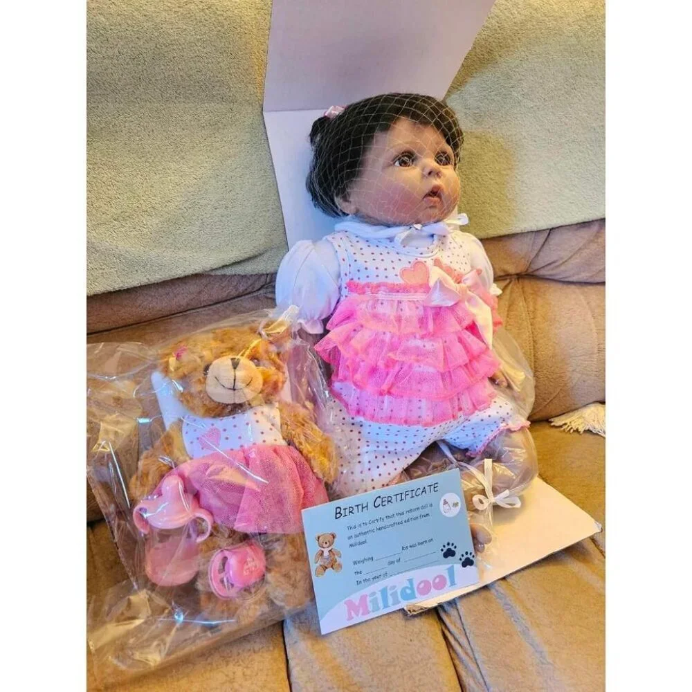 🆕22Inch Realistic Black African American Newborn Girl with a soft cloth Body